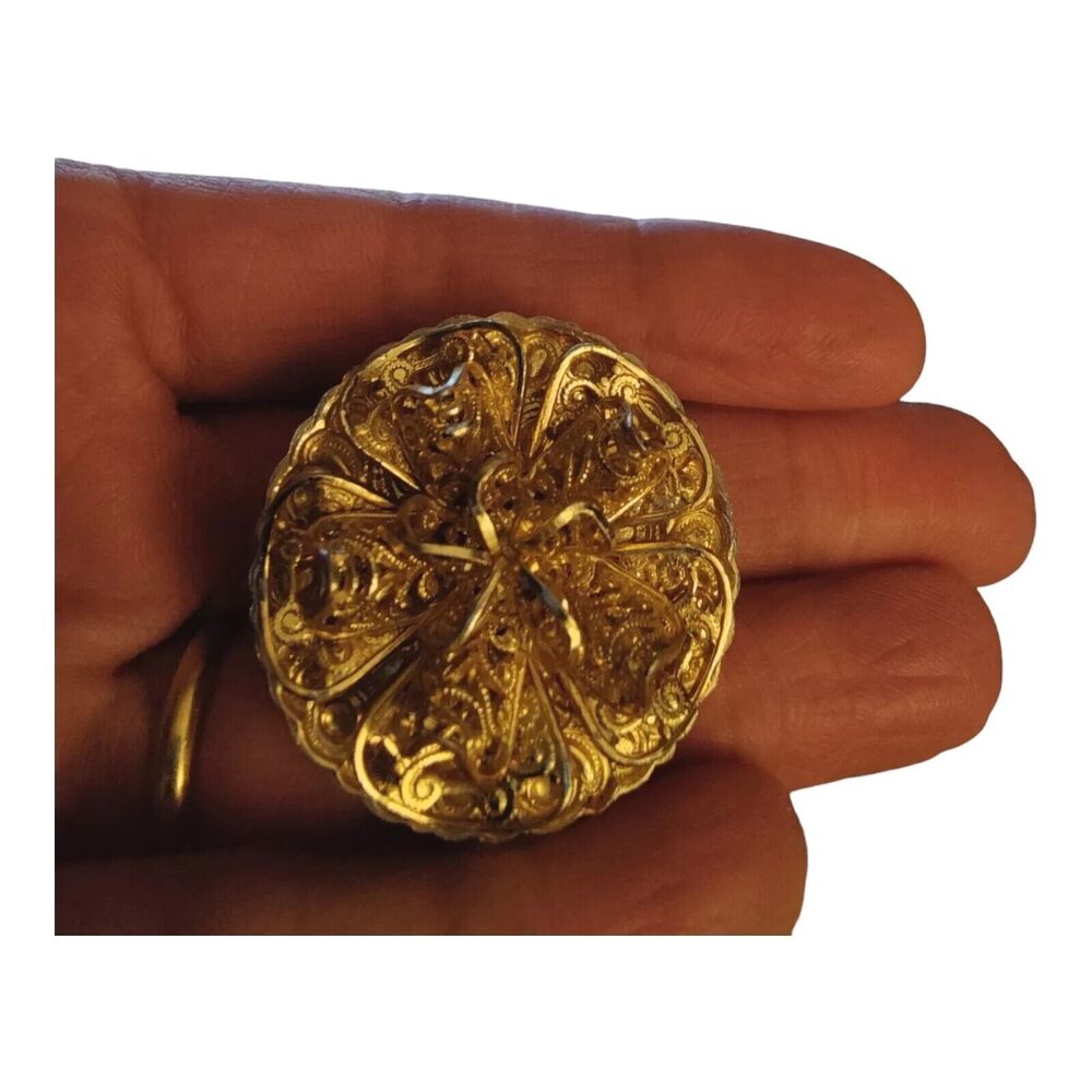 Vintage Filigree Scarf Clip West Germany Ornate Gold Tone Floral Design